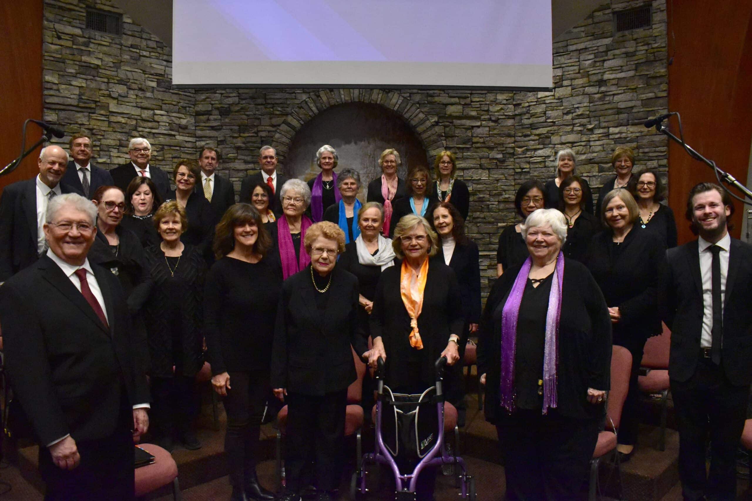 Singers from the Encore Chorale of Santa Clarita smile before their concert.